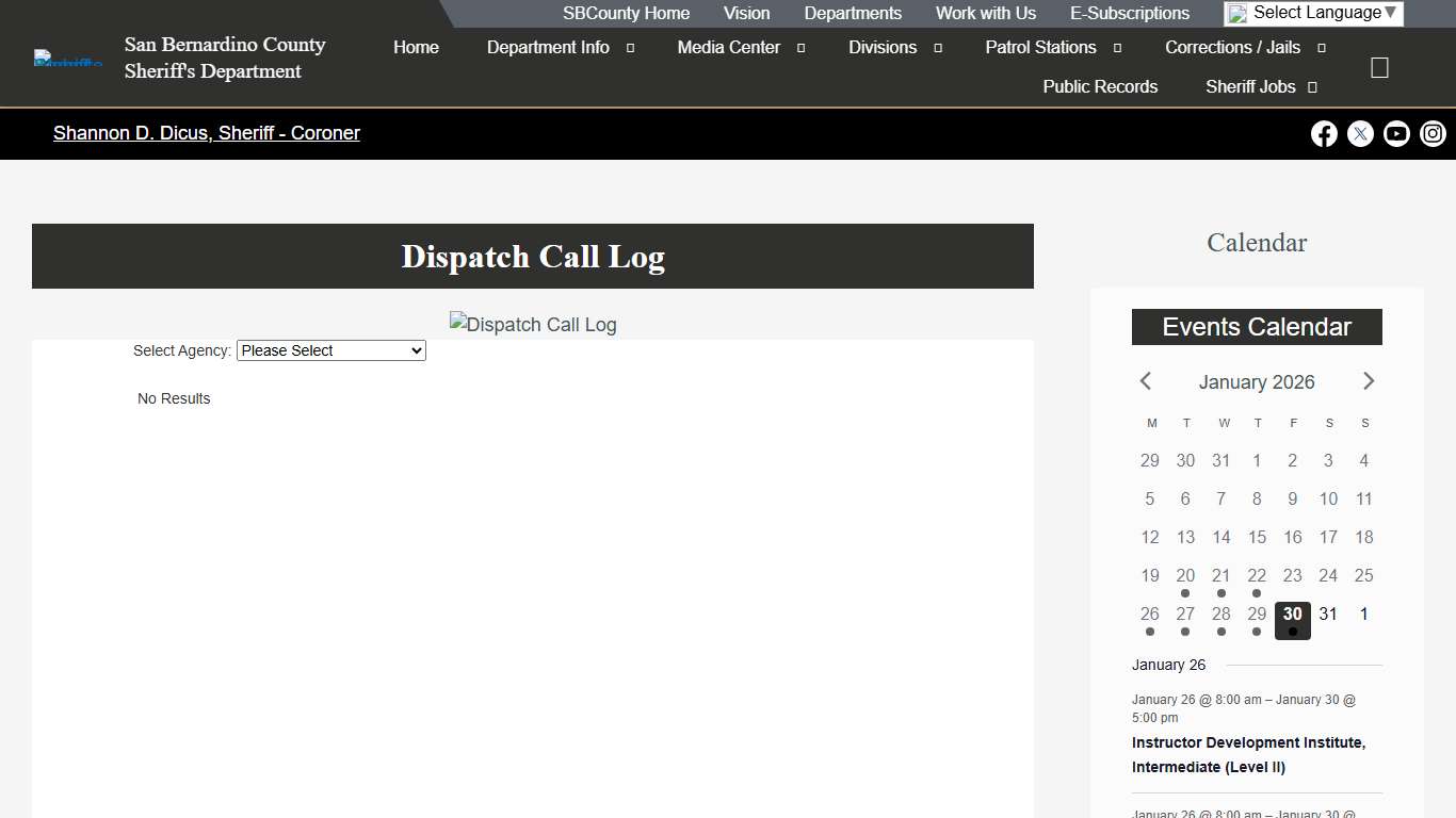 Dispatch Call Log – San Bernardino County Sheriff's Department